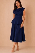 Connie Navy Peplum Midi Dress