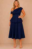 Connie Navy Peplum Midi Dress