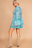 Cristal Teal Print Smock Dress