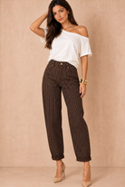 Daisy Chocolate Pinstripe Mom Jeans