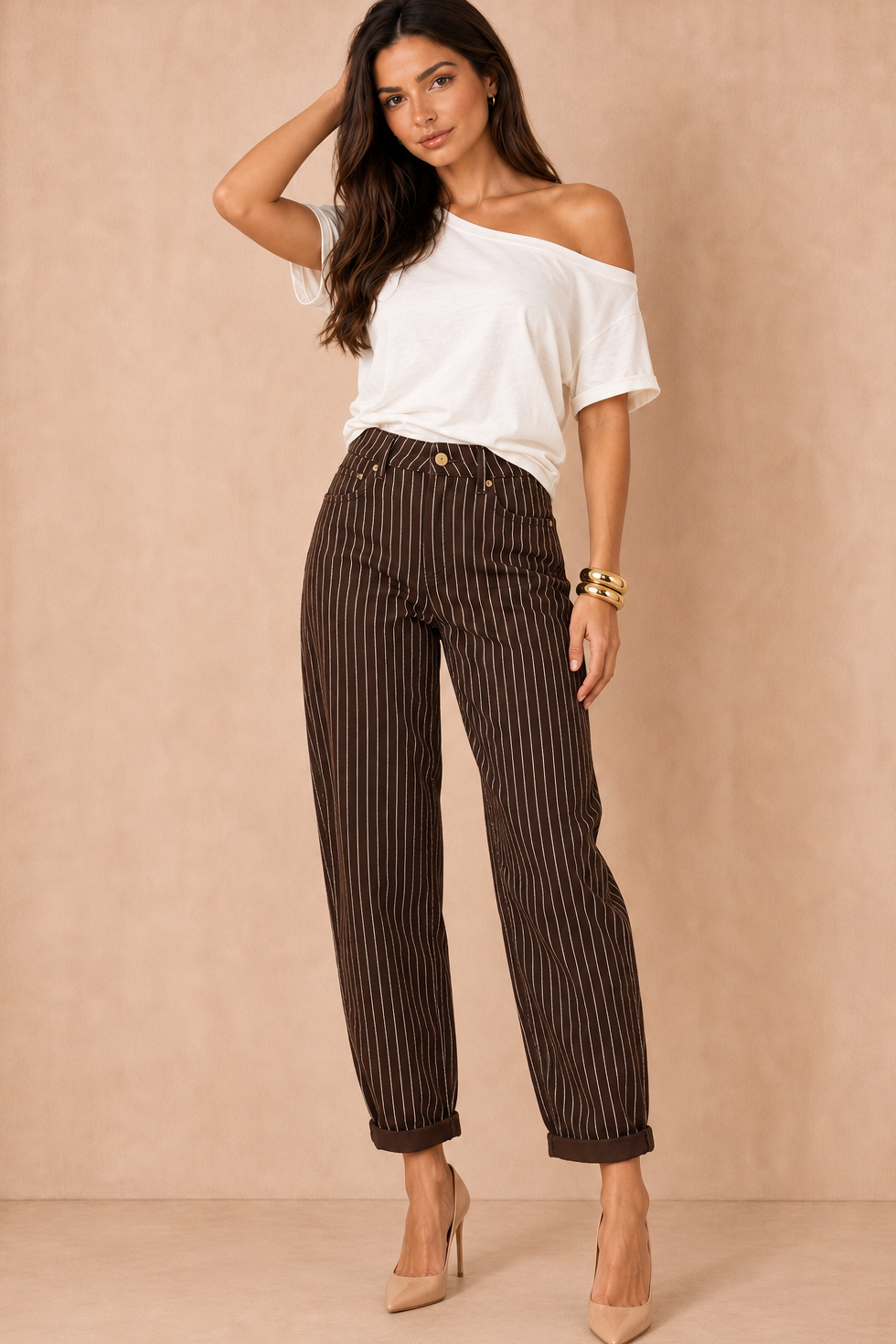 Daisy Chocolate Pinstripe Mom Jeans