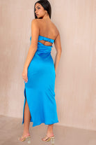 Danetta Blue Satin Bandeau Dress