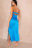 Danetta Blue Satin Bandeau Dress