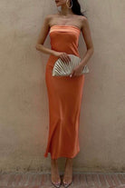 Danetta Orange Satin Bandeau Dress