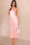 Danetta Pale Pink Satin Bandeau Dress