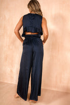 Danette Navy Satin Wide Leg Jumpsuit