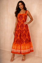 Danica Orange Boho Print Smock Dress