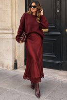 Daniella Burgundy Satin Midi Skirt
