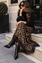Daniella Leopard Satin Midi Skirt
