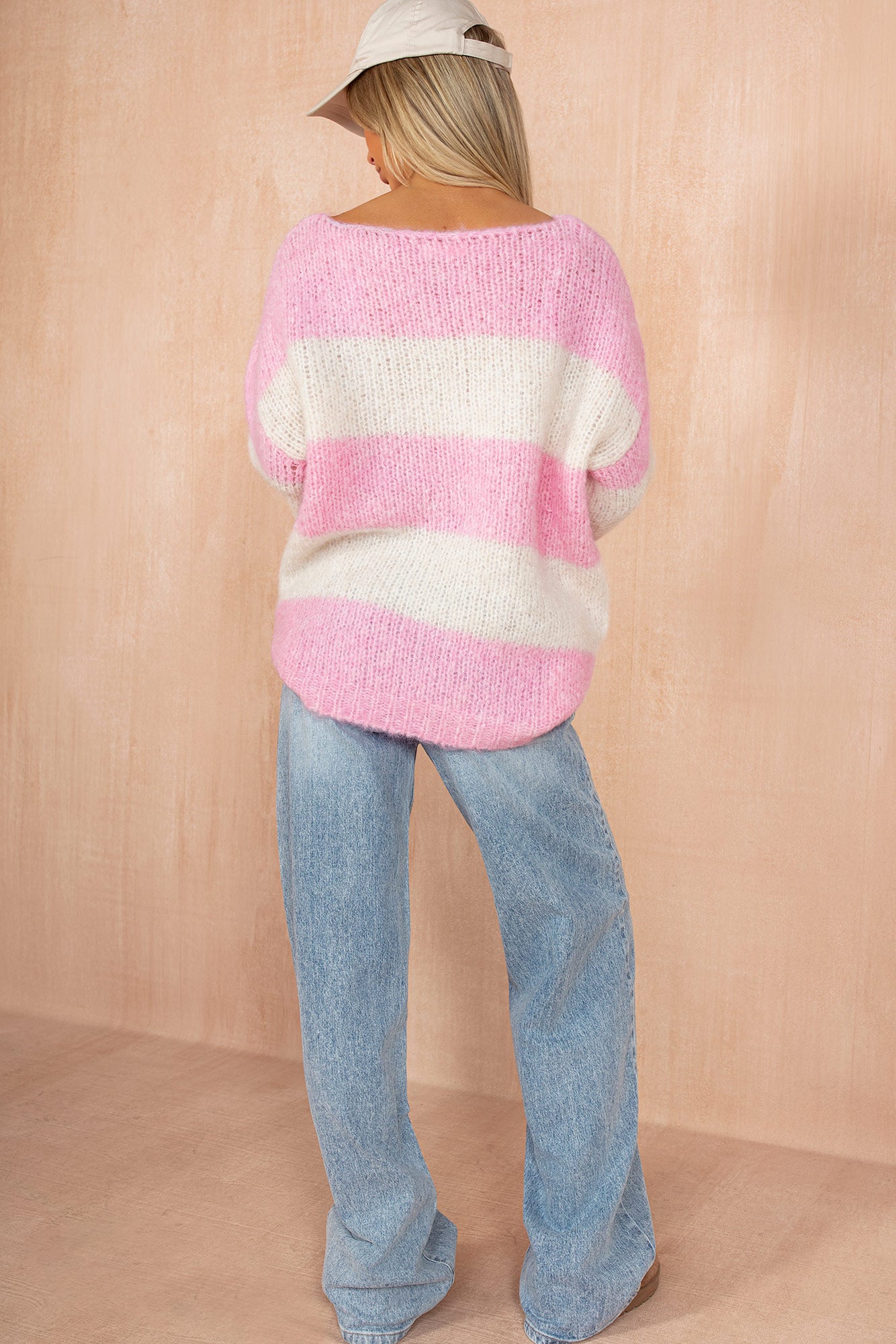 Danielle Pink Knit Striped Oversized Jumper