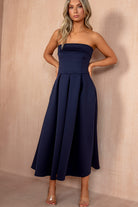 Danni Navy Bandeau Pleated Midi Dress