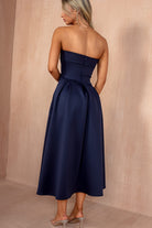 Danni Navy Bandeau Pleated Midi Dress