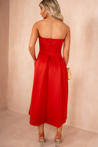Danni Red Bandeau Pleated Midi Dress