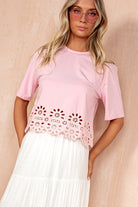 Daphne Pink Embroidered Hem T-Shirt