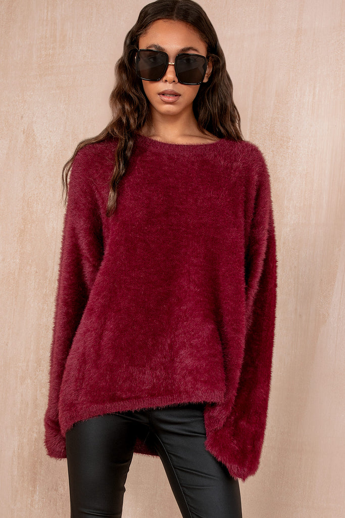 Dara Burgundy Oversized Fluffy Jumper