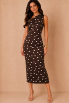 Darla Chocolate Polka Dot Midi Dress