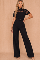 Darlia Black Lace Detail Belted Jumpsuit