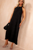 Davina Black Textured Halterneck Maxi Dress
