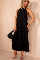 Davina Black Textured Halterneck Maxi Dress