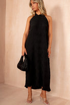 Davina Black Textured Halterneck Maxi Dress