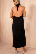 Davina Black Textured Halterneck Maxi Dress