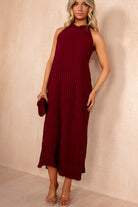 Davina Burgundy Textured Halterneck Maxi Dress