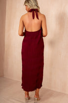 Davina Burgundy Textured Halterneck Maxi Dress
