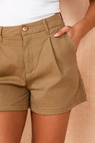 Davina Camel Cotton Pleated Shorts