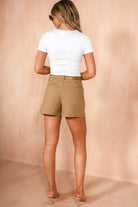 Davina Camel Cotton Pleated Shorts