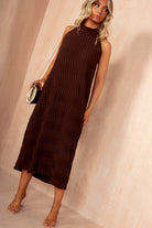 Davina Chocolate Textured Halterneck Maxi Dress