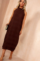Davina Chocolate Textured Halterneck Maxi Dress