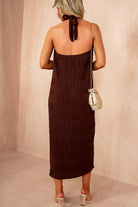 Davina Chocolate Textured Halterneck Maxi Dress