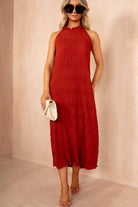 Davina Rust Textured Halterneck Maxi Dress