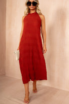 Davina Rust Textured Halterneck Maxi Dress