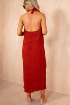 Davina Rust Textured Halterneck Maxi Dress
