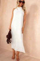 Davina White Textured Halterneck Maxi Dress