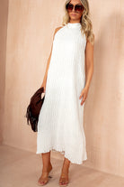 Davina White Textured Halterneck Maxi Dress