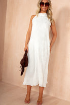 Davina White Textured Halterneck Maxi Dress