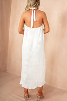 Davina White Textured Halterneck Maxi Dress