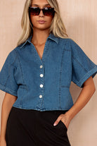 Dawn Blue Denim Cropped Shirt