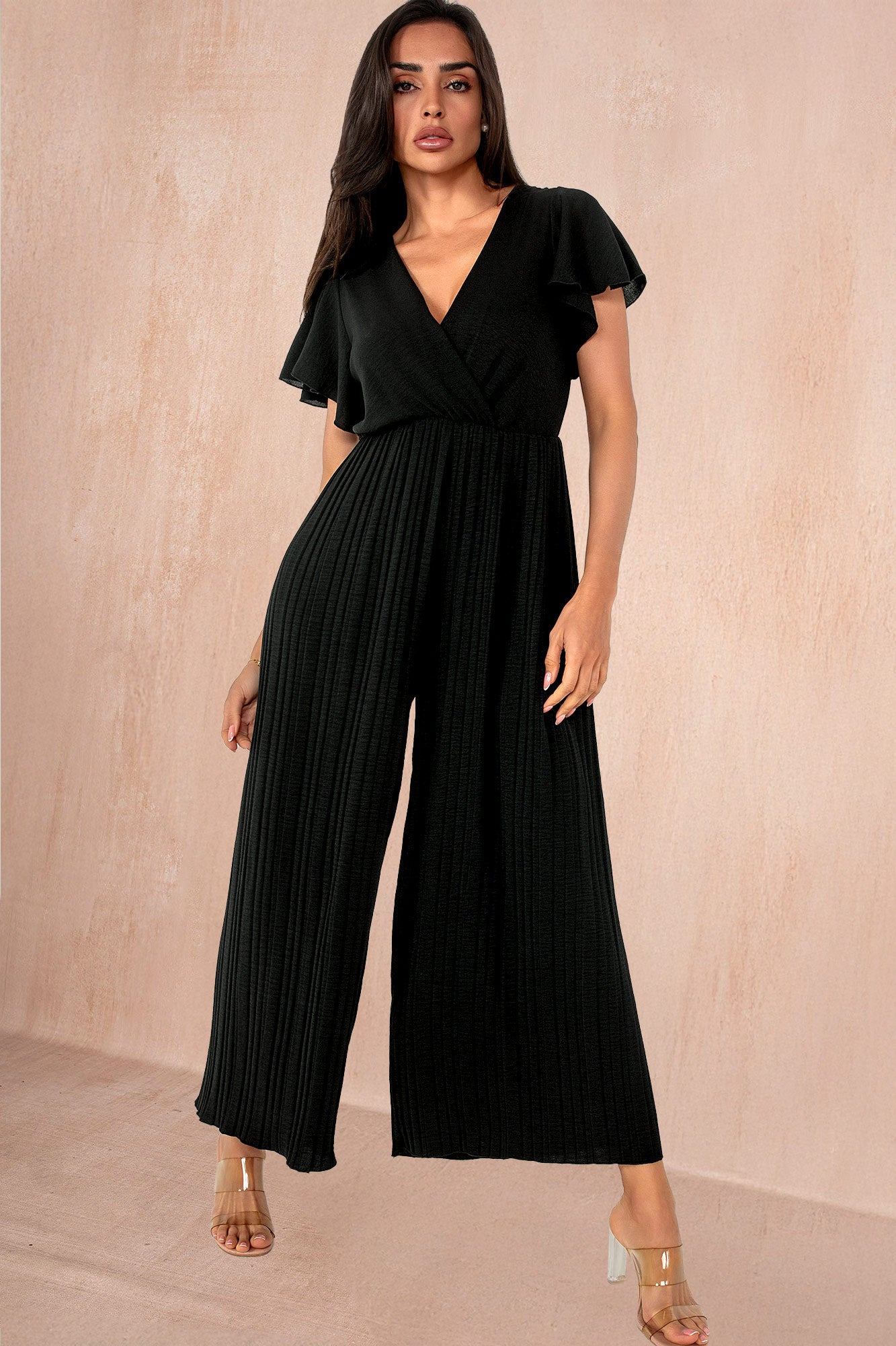 Dee Black Pleated Wide Leg Jumpsuit