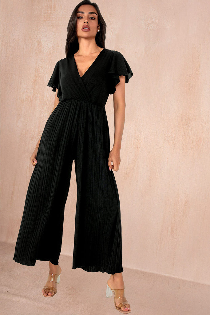 Dee Black Pleated Wide Leg Jumpsuit