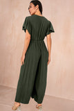 Dee Khaki Pleated Wide Leg Jumpsuit