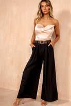 Deirdre Black Belted Wide Leg Trousers