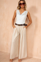 Deirdre Stone Belted Wide Leg Trousers