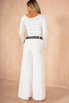 Deirdre White Belted Wide Leg Trousers