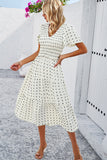 Delaney Cream Polka Dot Shirred Dress