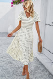 Delaney Cream Polka Dot Shirred Dress