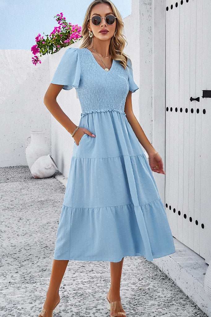 Delaney Powder Blue Shirred Maxi Dress