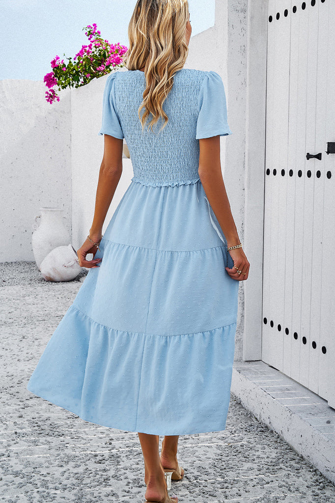 Delaney Powder Blue Shirred Maxi Dress
